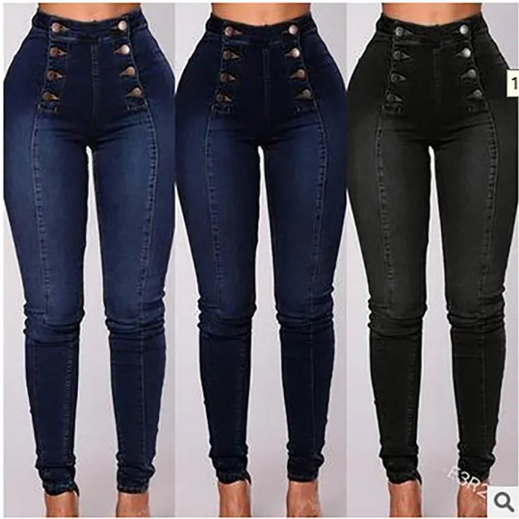 High-Waist Vintage Denim Pencil Pants
