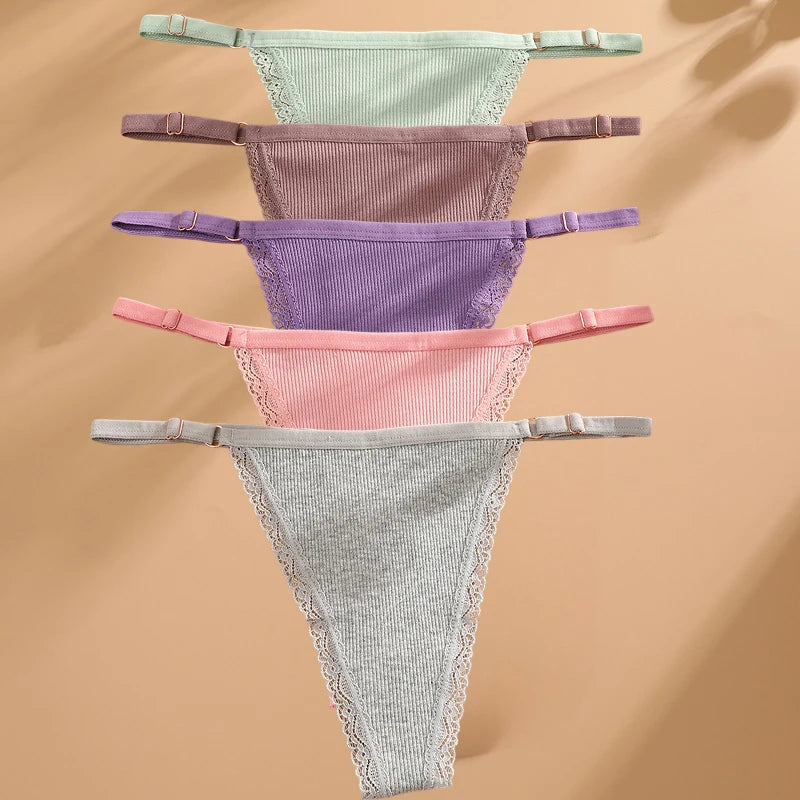 Women's 5-Pack Cotton G-String Thong Set | Low-Rise Adjustable Waist Underwear S-XL
