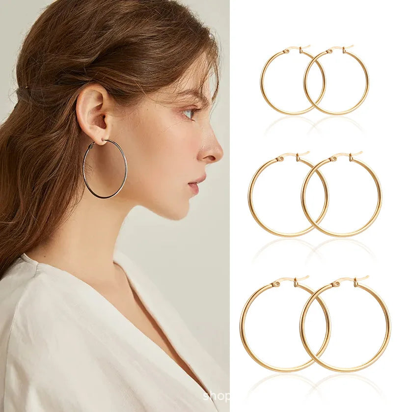 18K PVD Stainless Steel Hoop Earrings – Gold, Silver & Rose Gold