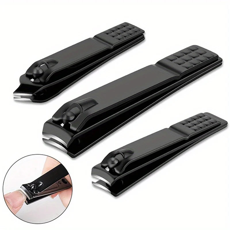 Black Stainless Steel Nail Clipper Set – 4-Piece Manicure Kit with Nano Glass File