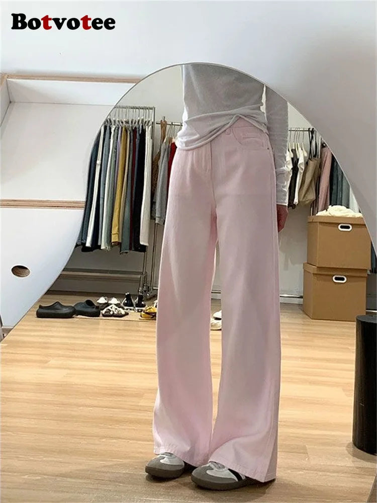 High-Waist Wide-Leg Jeans – Pink