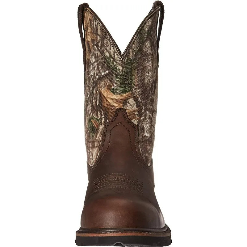 Men's Slip-On Cowboy Boots – Tree Embroidery Western Mid-Calf