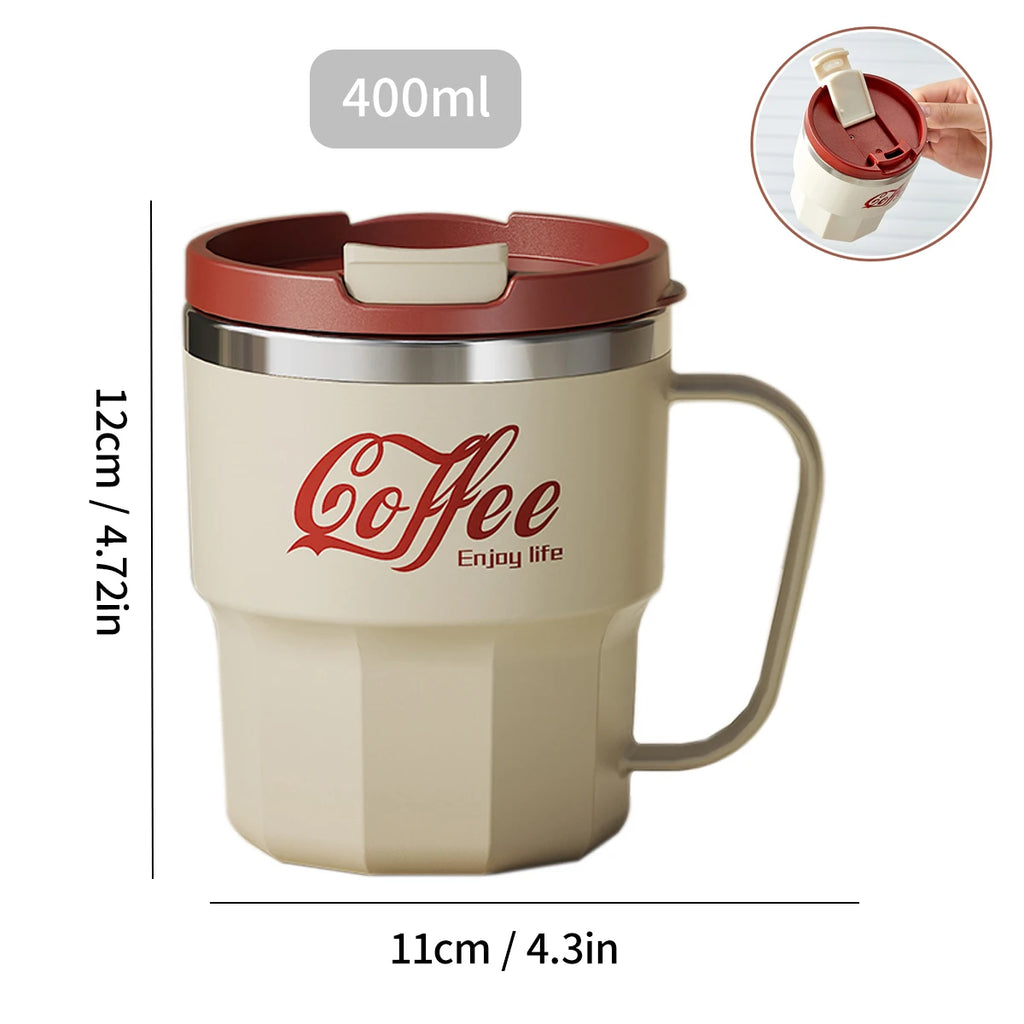 Stainless Steel Insulated Coffee Mug with Handle – Double Wall, Leak-Proof