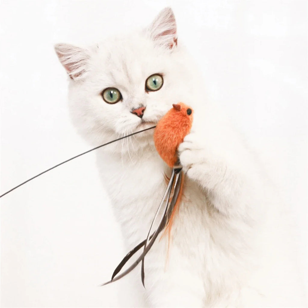 Juguete simulado para gatos con forma de pájaro – Varita de plumas con ventosa mejorada y varilla de alambre de acero