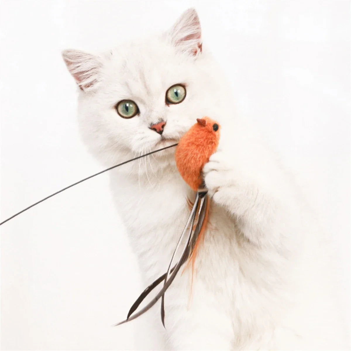 Juguete simulado para gatos con forma de pájaro – Varita de plumas con ventosa mejorada y varilla de alambre de acero