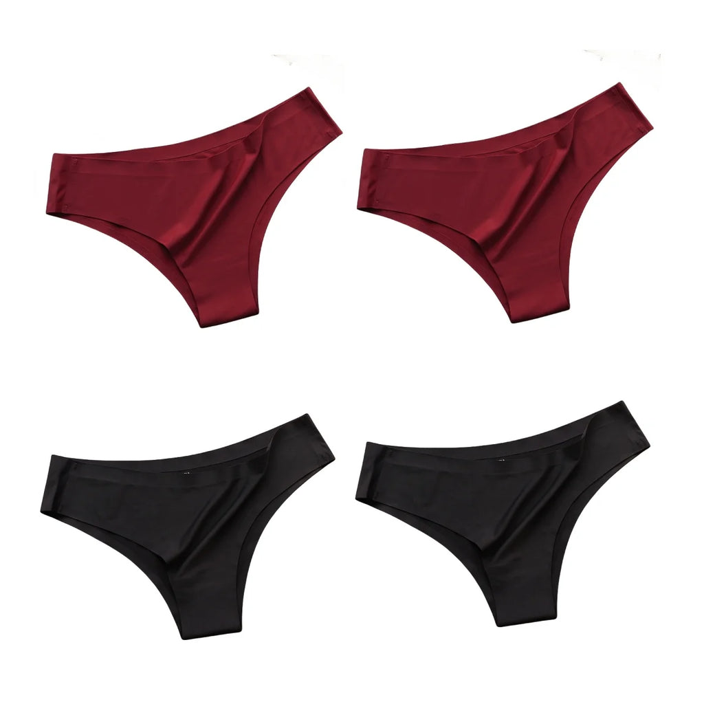 Braguitas brasileñas de seda helada sin costuras para mujer, paquete de 4 | Braguitas bikini de talle bajo M-XL