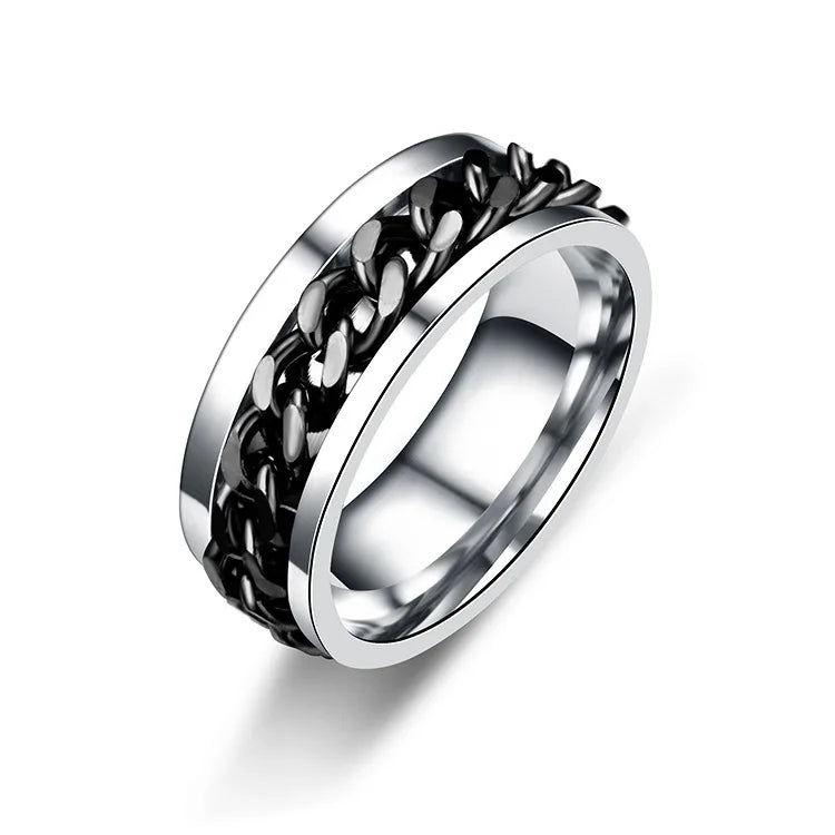 Anillo giratorio de cadena de acero inoxidable – Banda giratoria antiestrés, tallas 6–13 | Unisex
