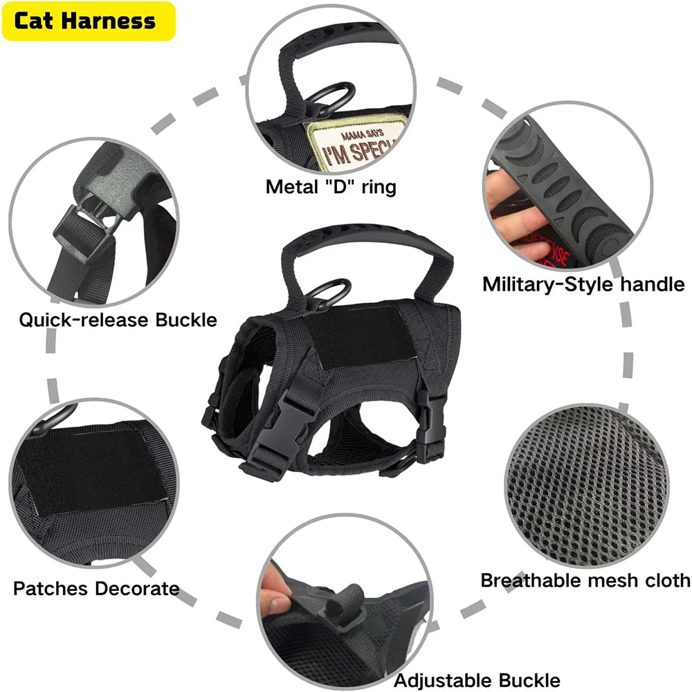 Arnés Táctico para Perros y Gatos con Correa – Chaleco de Malla Suave Ajustable con Asa