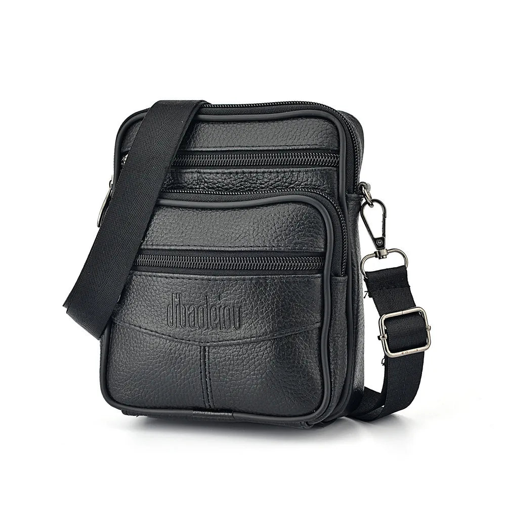 Men's Genuine Leather Mini Crossbody Bag — Vertical Shoulder Bag & Casual Travel Messenger