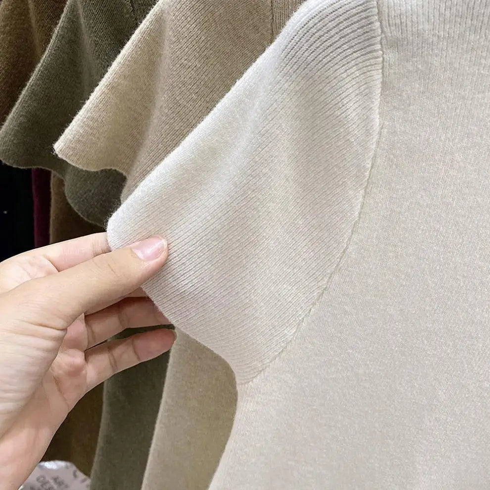 Jersey de punto fino de cuello simulado y manga corta para mujer | Top ajustado tipo bodycon de una talla para llevar en capas