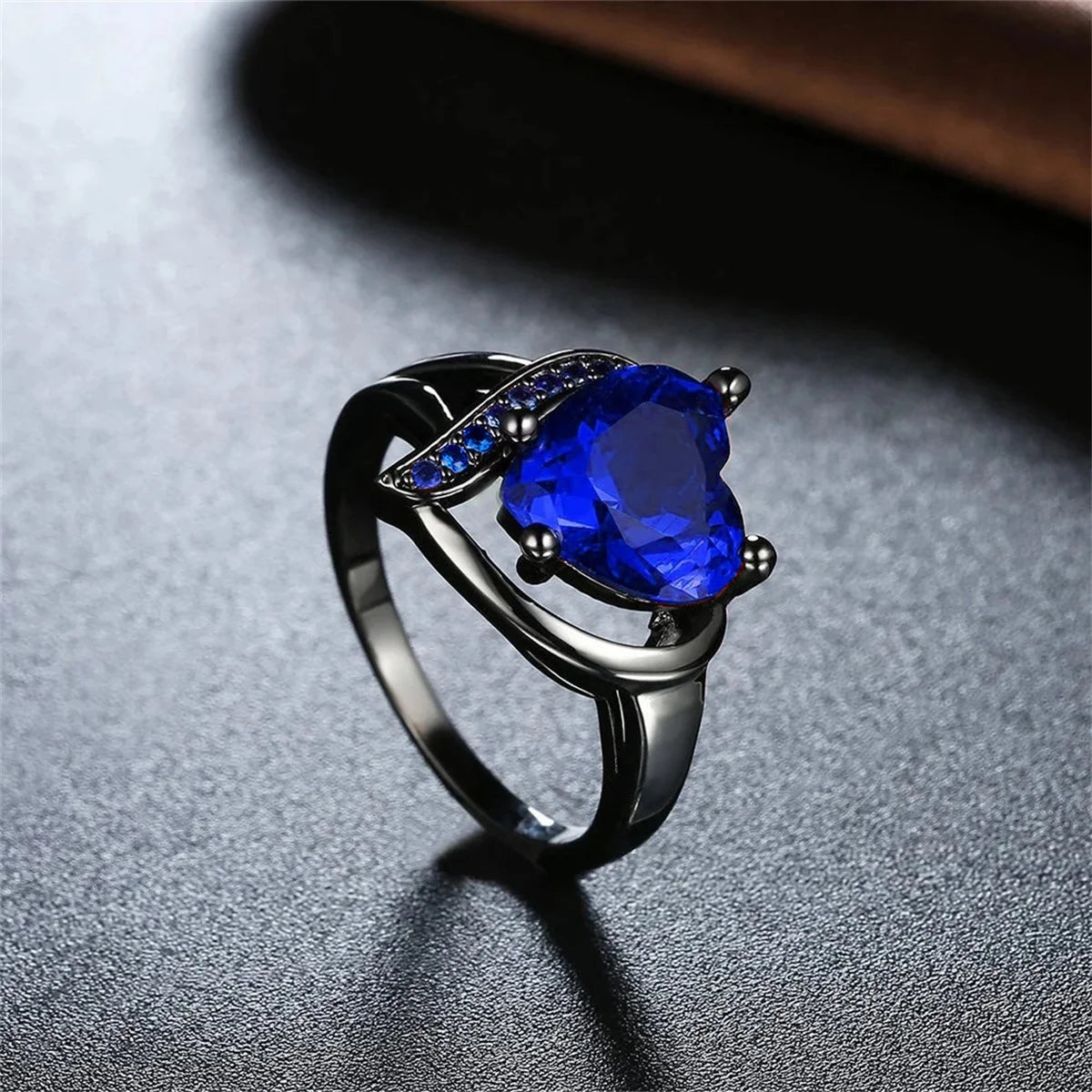 Conjunto de anillos de pareja con corazón de diamantes de imitación y dragón celta | Joyería de boda y aniversario para él y para ella