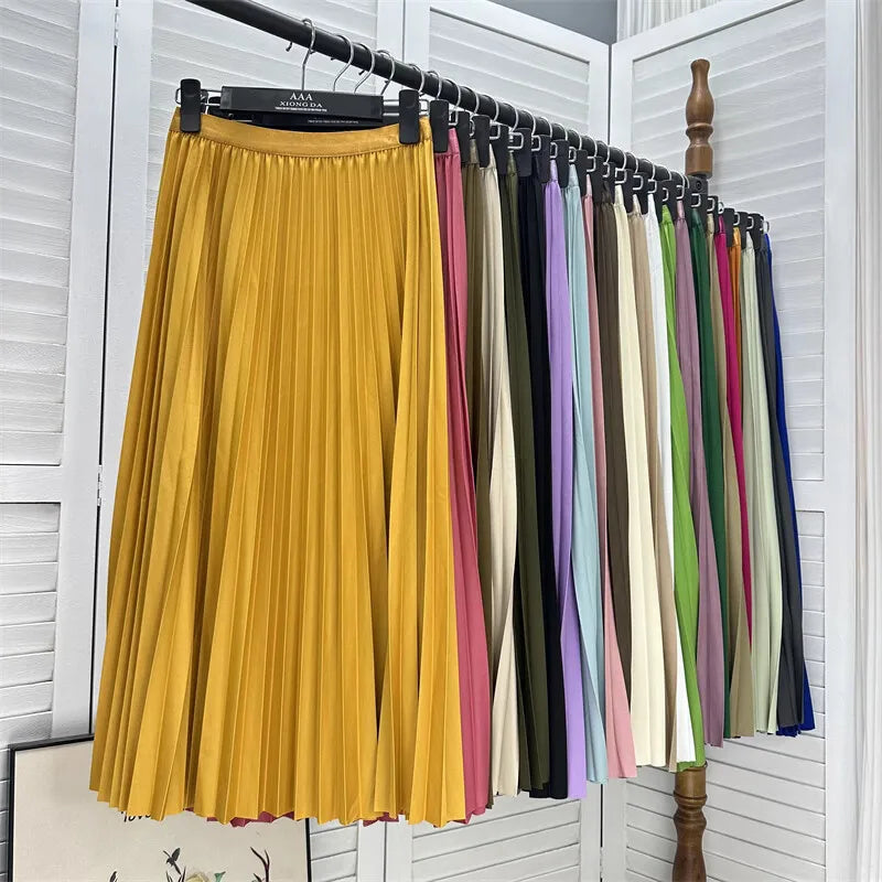 Elegant High-Waist Pleated Midi Skirt