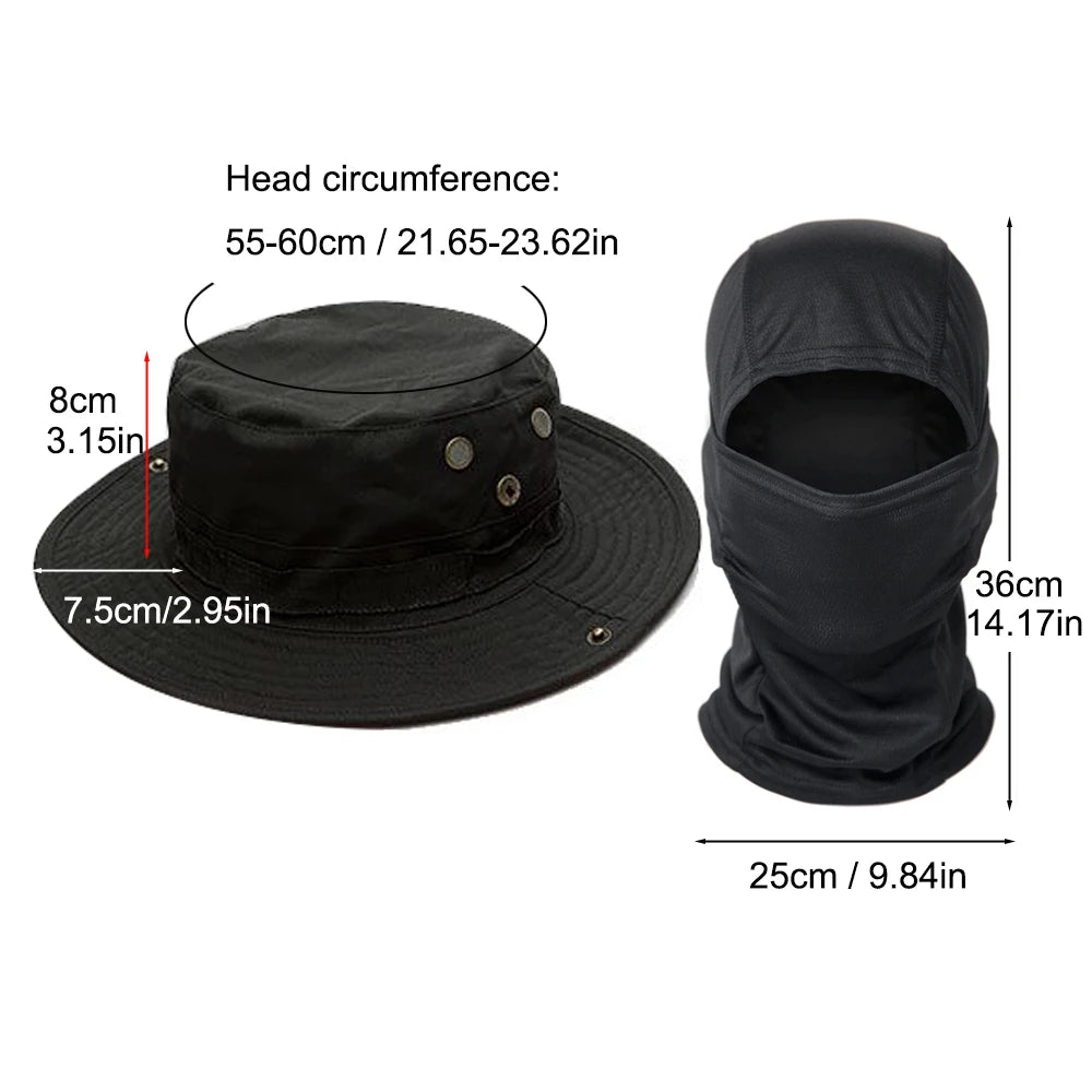 Juego de 2 unidades de sombrero de ala ancha y pasamontañas, conjunto mixto para hombre, gorra de sol, gorra Boonie para exteriores, senderismo, camping, pesca, sombrero para el sol, sombrero de pescador