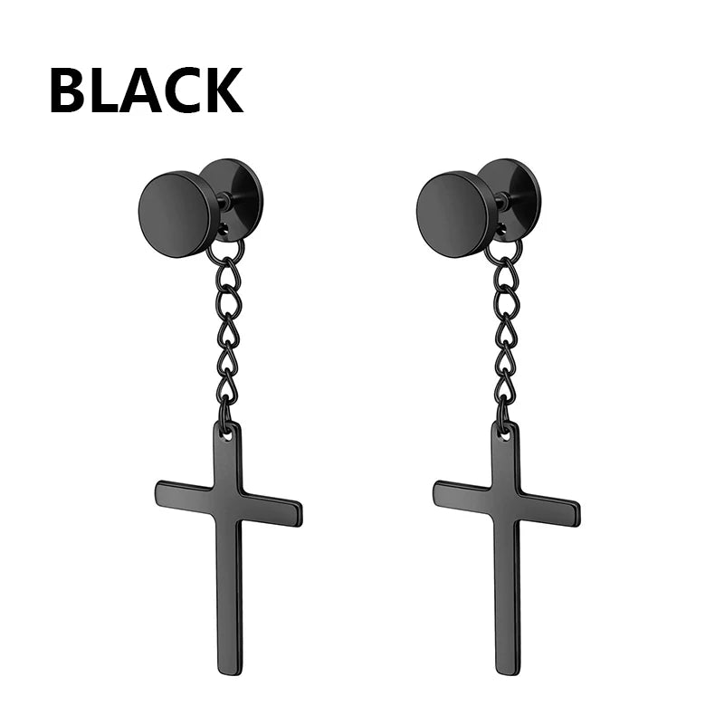 Punk Stainless Steel Hoop & Stud Earrings – Unisex Round & Cross Style