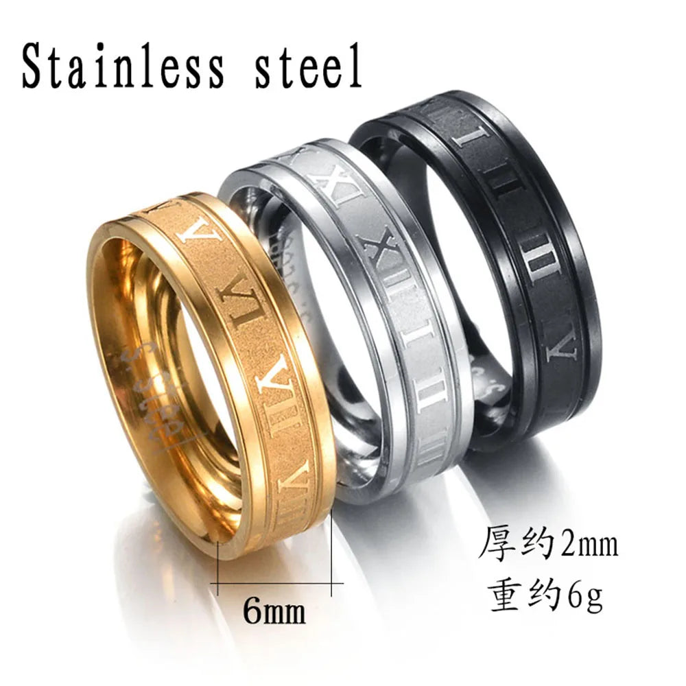 Seakissky Anillo Clásico de Moda de Acero Inoxidable con Números Romanos para Hombre y Mujer, Joyería Punk Fresca de Alta Calidad Impermeable para Regalos de Fiesta
