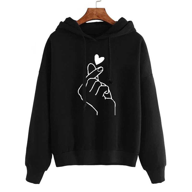 Korean Finger Heart Graphic Hoodie – 5 Colors