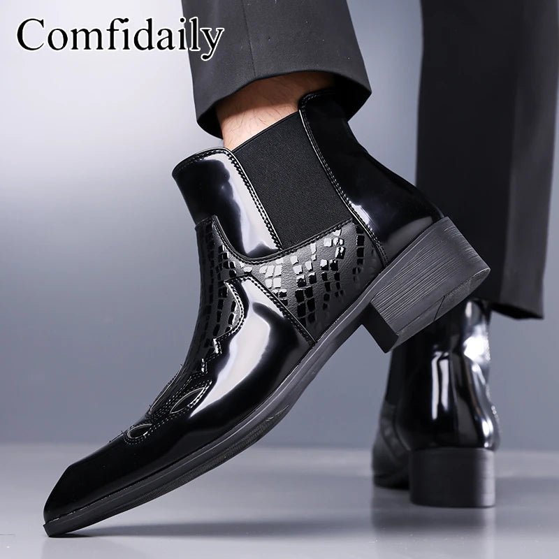 Men's British Chelsea Boots – Waterproof Slip-On Leather, Pointed Toe