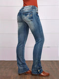 Distressed Embroidery Straight-Leg Jeans
