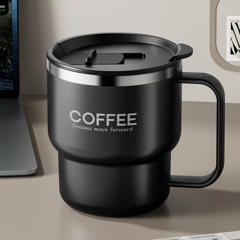 Stainless Steel Insulated Coffee Mug with Handle – Double Wall, Leak-Proof