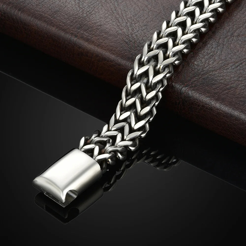 Stainless Steel Fish Scale Magnetic Bracelet – Hip-Hop Chain Link, Unisex 21cm