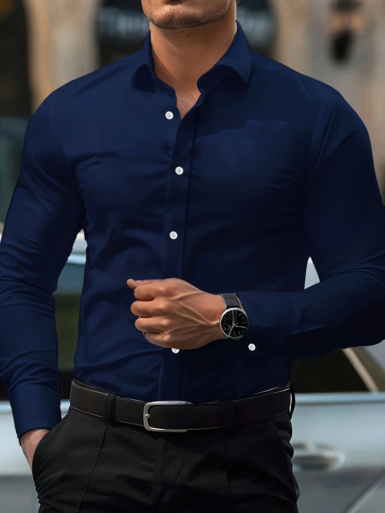 Men's Solid Color Long Sleeve Shirt