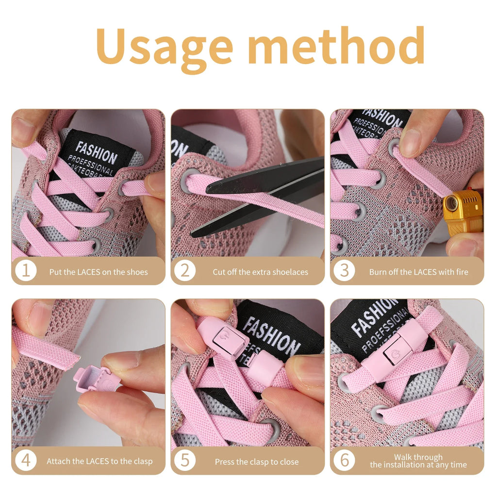 No-Tie Elastic Press-Lock Shoelaces – Flat 8mm, 100cm | Kids & Adults