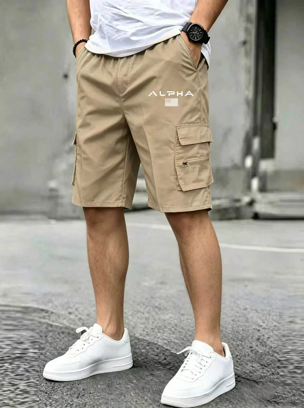 American Flag & Eagle Print Cargo Shorts – Patriotic Multi-Pocket Streetwear Shorts