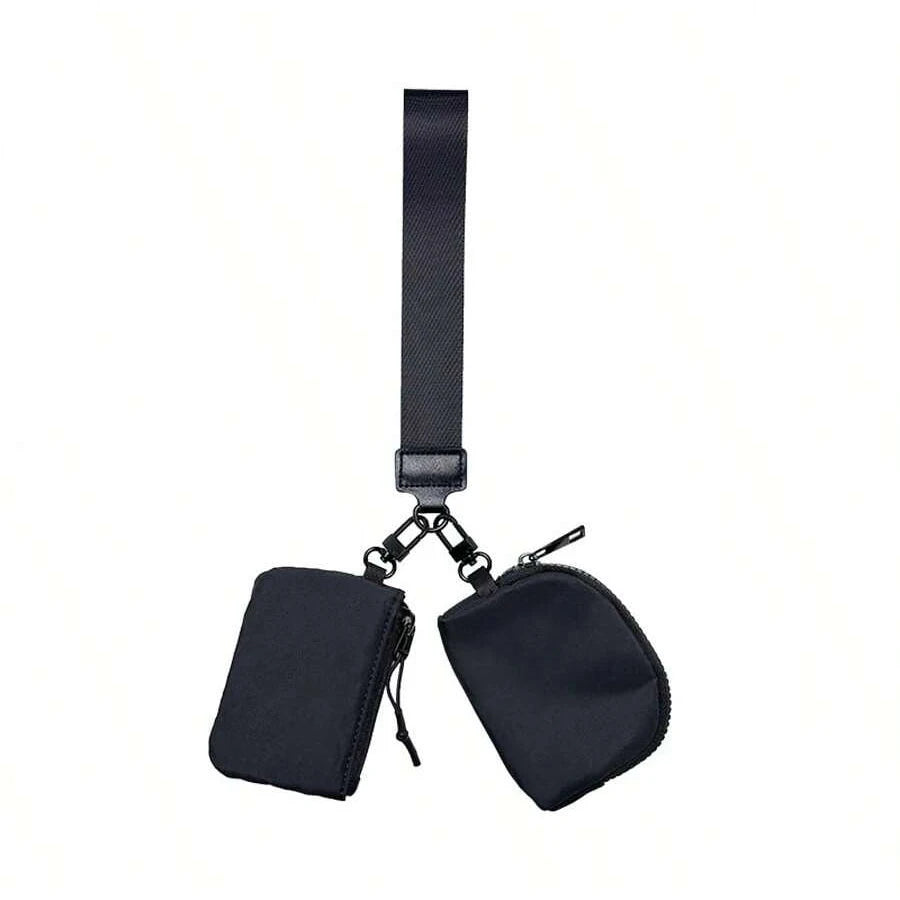 2-Piece Nylon Wrist Bag & Coin Purse Set — Waterproof Sporty Wallet with Keychain Bag & Card Case