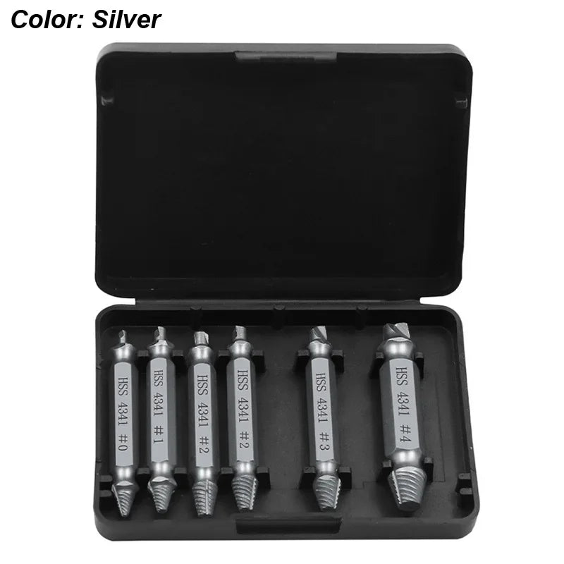 6-Piece Damaged Screw Extractor Set – HSS Drill Bit, Stripped & Broken Screw Remover Kit