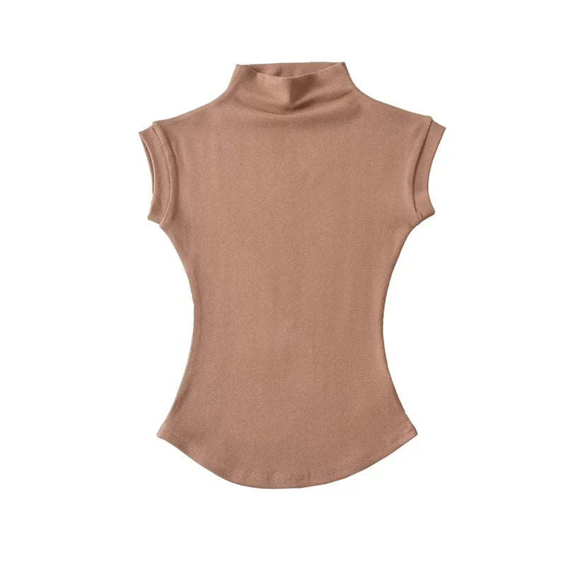 Camisetas sin mangas sexys de cuello alto para mujer, ajustadas, lisas, informales, de verano, camisetas básicas para la calle