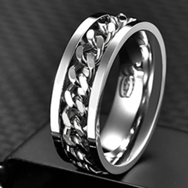Stainless Steel Spinner Ring | Rotatable Chain Punk Design | Unisex