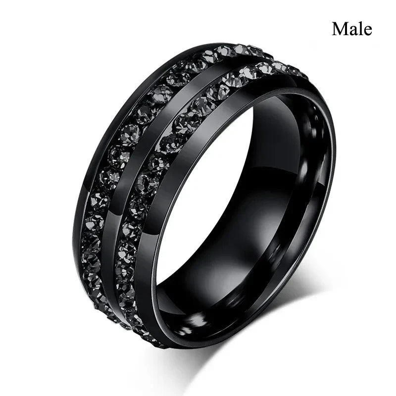 Charm Couple Rings – Red Rhinestone Women's & Celtic Dragon Men's Wedding Band Set