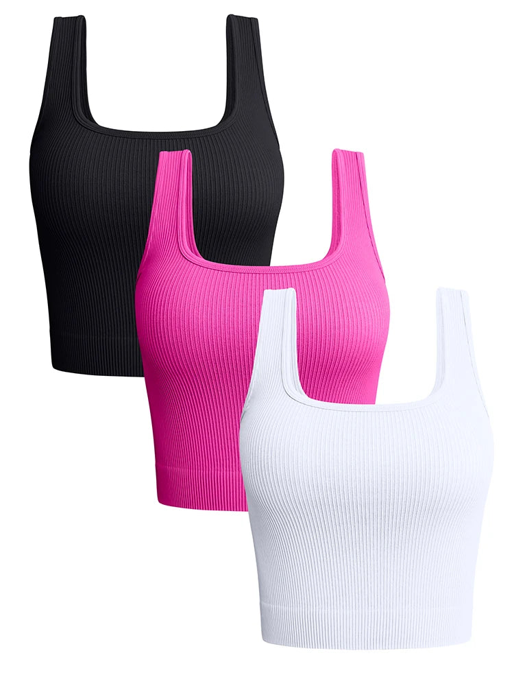 Camiseta sin mangas acanalada de cuello cuadrado para mujer | Camisola corta elástica sin mangas S-L