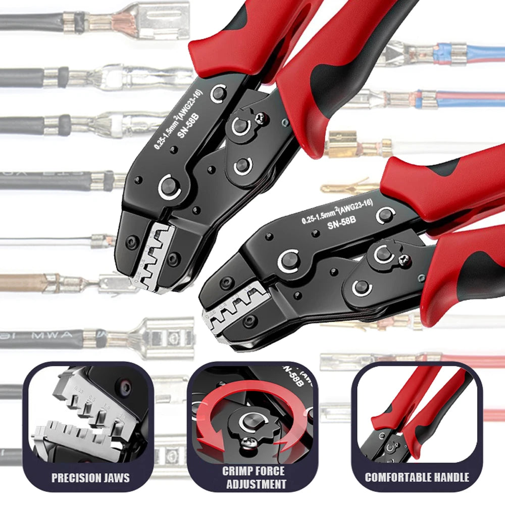 SN-58B Ratcheting Crimping Tool — For Dupont, JST, Molex, SATA & Open Barrel Terminals