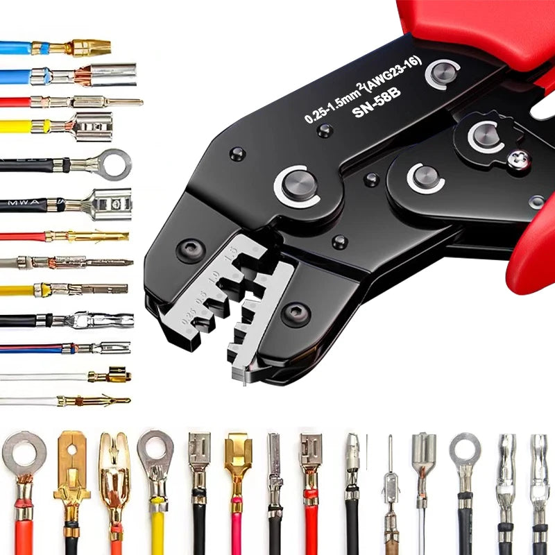 SN-58B Ratcheting Crimping Tool — For Dupont, JST, Molex, SATA & Open Barrel Terminals