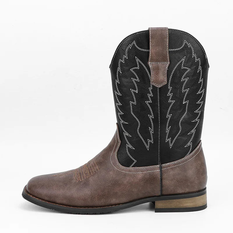 Men's Embroidered Western Cowboy Boots – Square Toe Motorcycle Style, 7 Colors