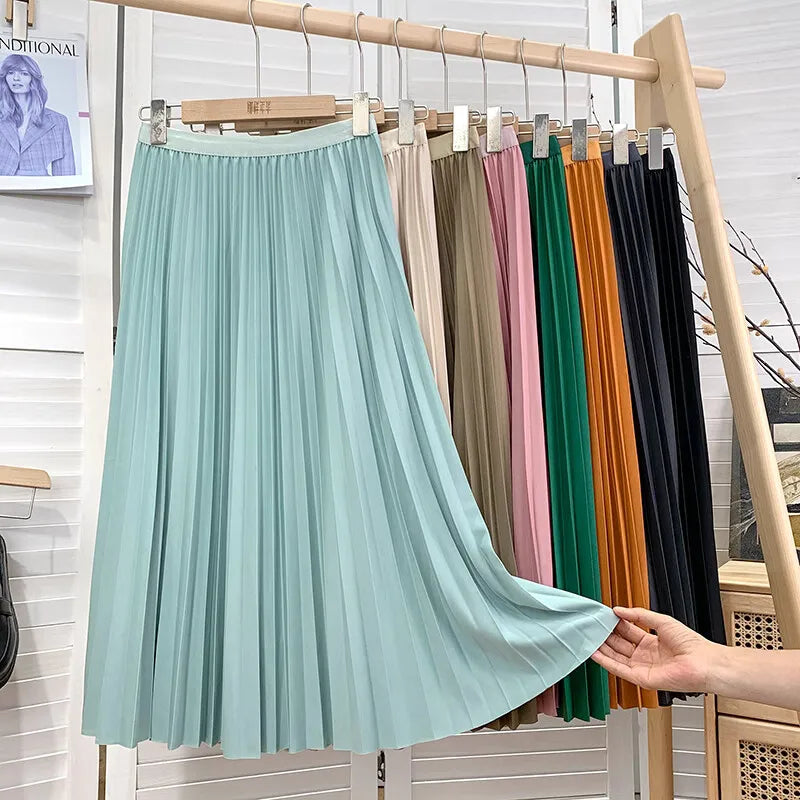 Elegant High-Waist Pleated Midi Skirt
