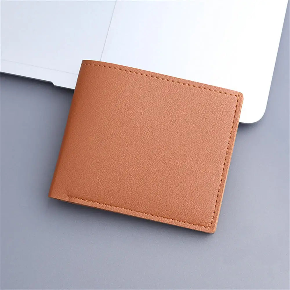 Men's Lychee Texture PU Leather Short Wallet — Business Card Holder & Coin Purse
