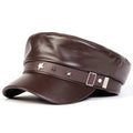 Moda Mujer Hebilla de cinturón grande Sombrero de cuero Primavera Otoño Sombreros de marinero Gorras de boina negras para mujer Gorras militares de capitán con parte superior plana para hombre