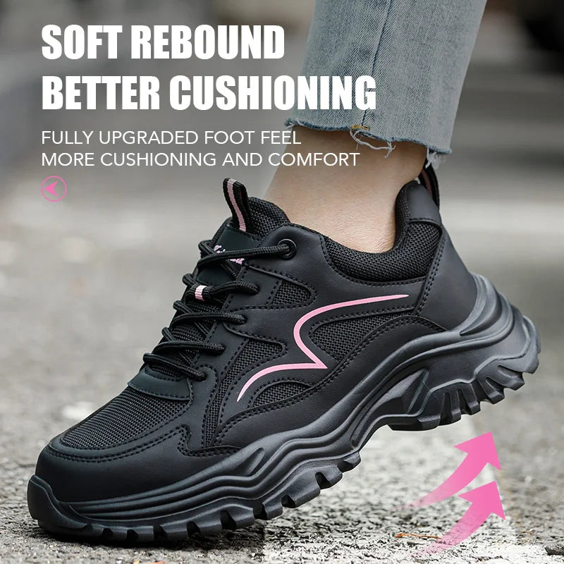 Women's Steel Toe Safety Sneaker – Black with Pink Accent