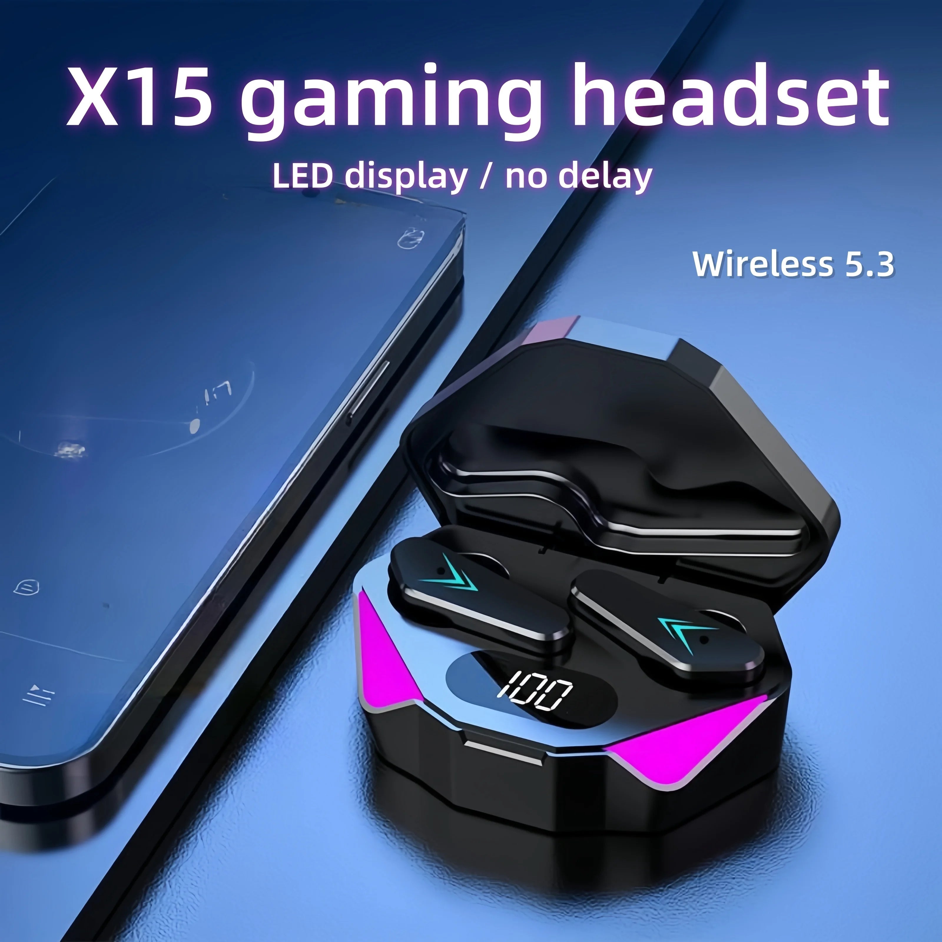 X15 TWS Wireless Gaming Earbuds – Bluetooth 5.3, LED Display, Noise Cancelling, Built-in Mic