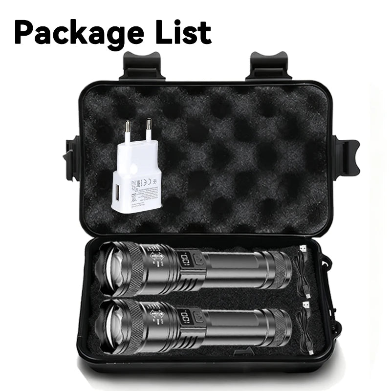 Tactical LED Flashlight – 2000LM, Zoomable, USB Rechargeable & Power Bank
