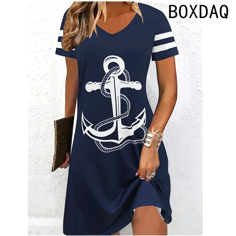Women's Short Sleeve Printed A-Line Dress