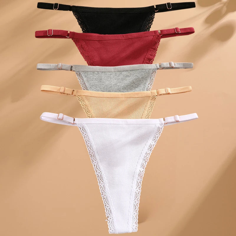 Women's 5-Pack Cotton G-String Thong Set | Low-Rise Adjustable Waist Underwear S-XL