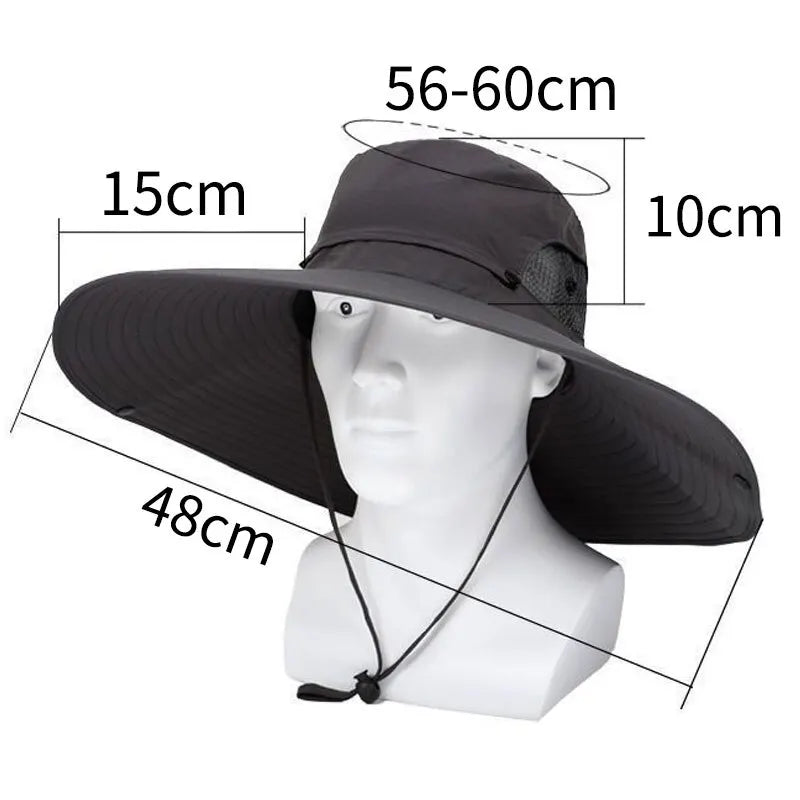 Gorra de sol de poliéster de ala ancha con protección UV, malla transpirable, plegable, para hombres y mujeres, para pesca al aire libre, senderismo, playa