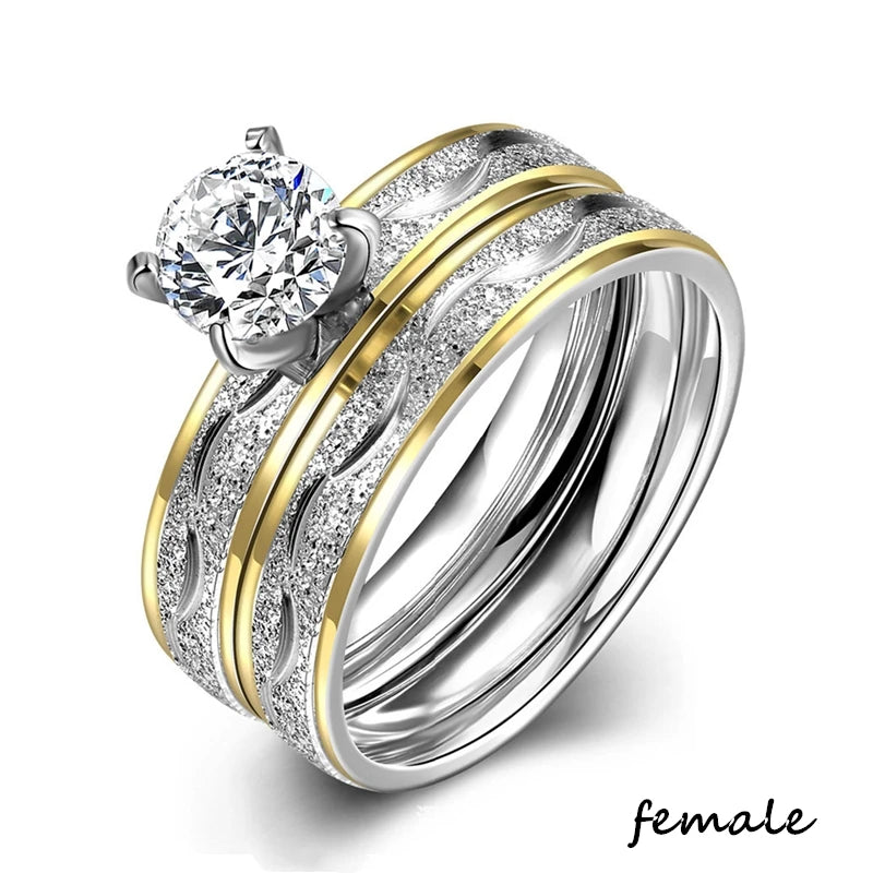 Charm Couple Rings – Red Rhinestone Women's & Celtic Dragon Men's Wedding Band Set