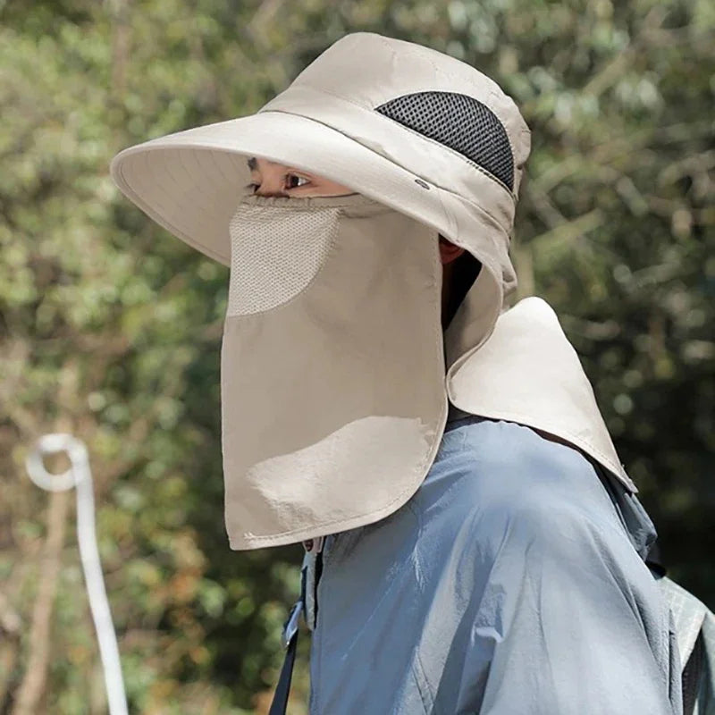 Sombrero de sol de ala ancha para exteriores, transpirable, con protección solar facial completa, gorra antirreforzamiento UV, para pesca, viajes, deportes, parasol, para uso diario al aire libre