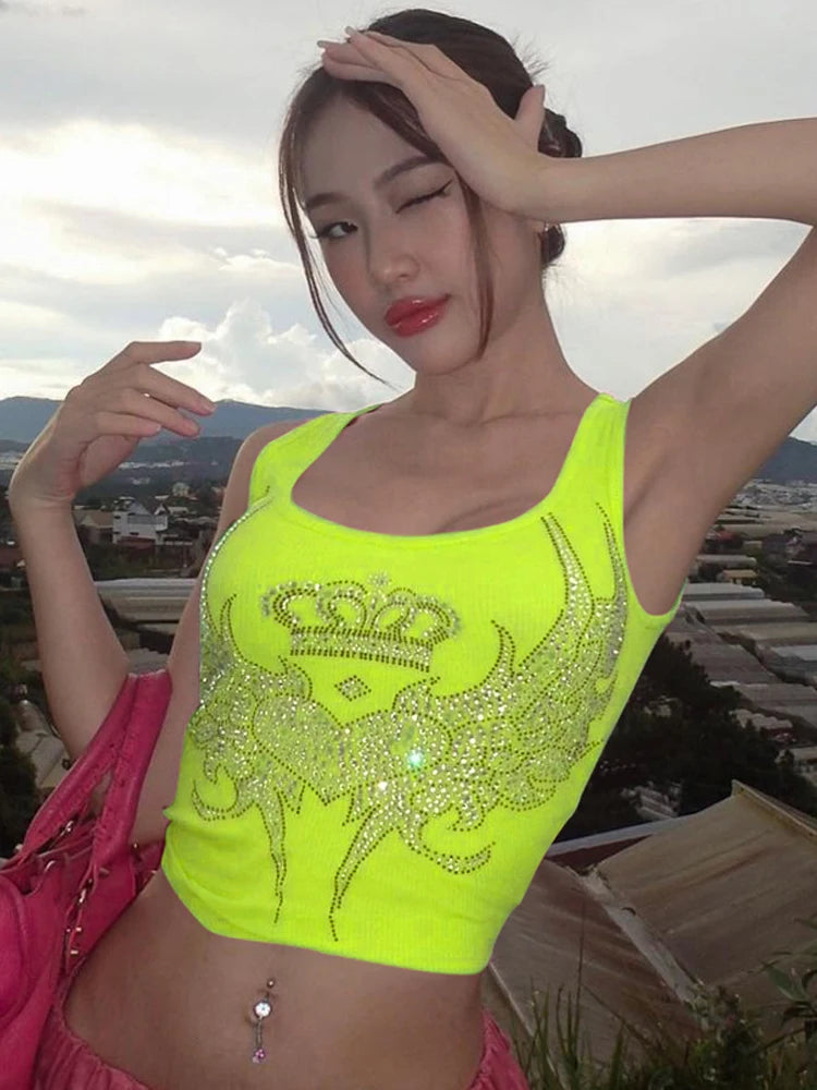 Y2K Geometric Crop Tank Top – Streetwear Party Cami for Women