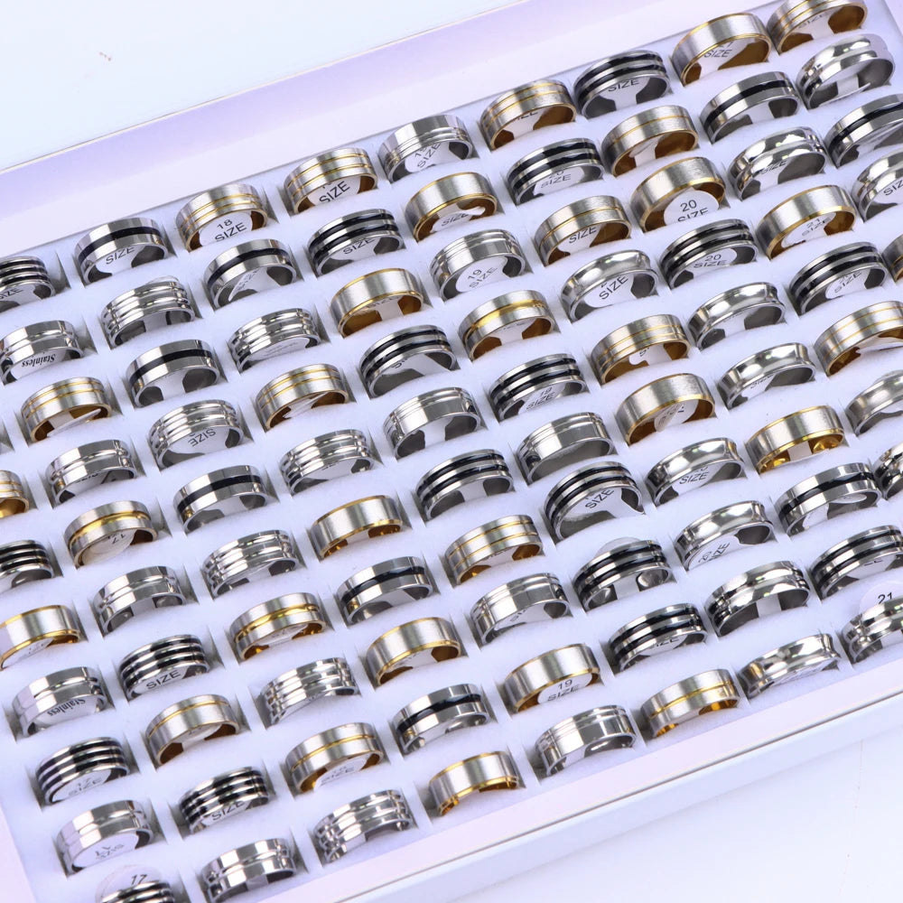 Stainless Steel Fashion Ring Set | 10/20/30/50 Pcs | Mixed Styles