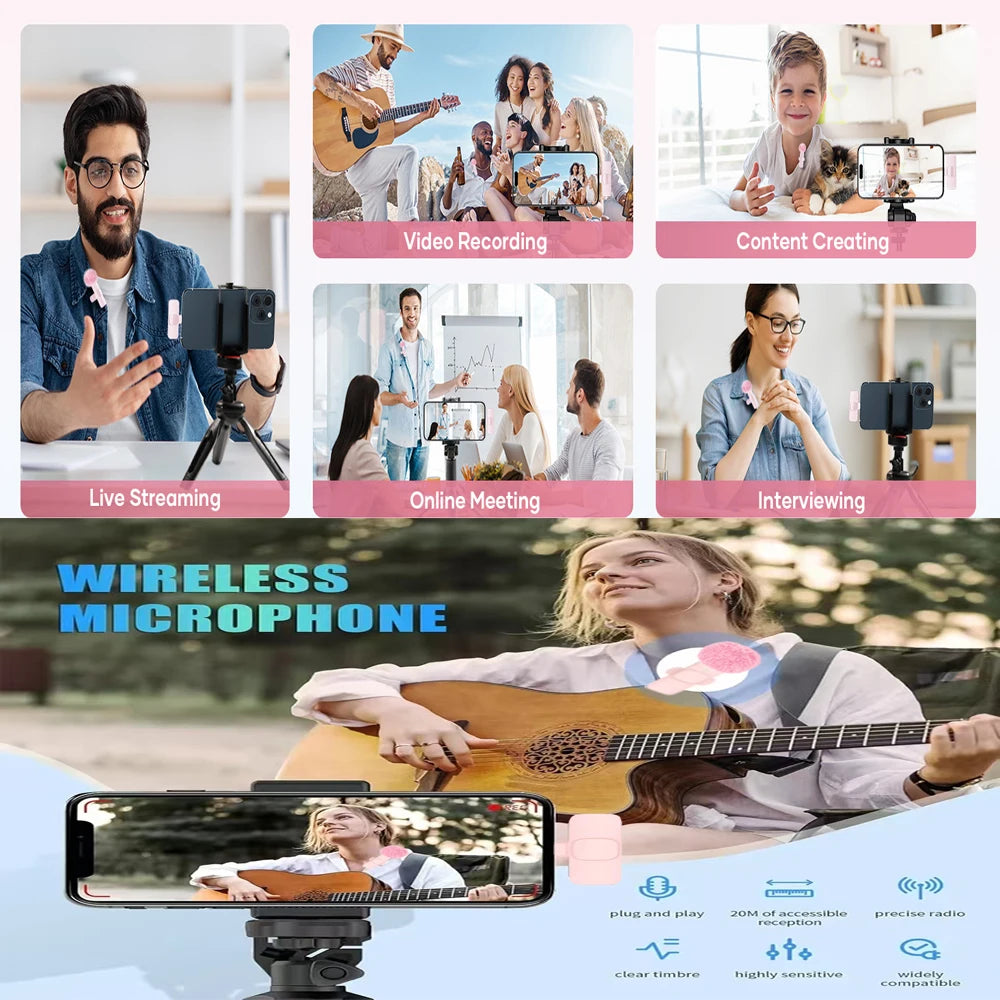 Portable Mini Wireless Lavalier Microphone — Plug & Play for iPhone & Android